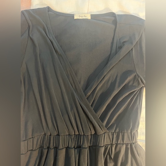 V-Neck Modal Draping Asymmetrical Faux-Wrap Overlap Short Romper Quarter Sleeve - Picture 5 of 10